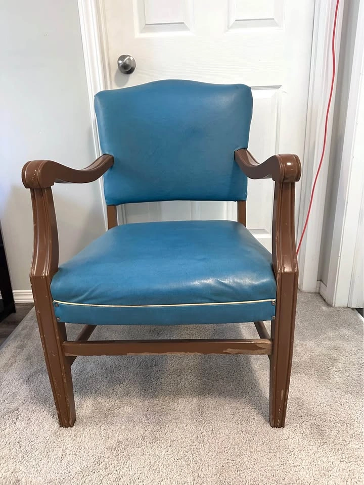 Vintage Mid-Century Style Teal Vinyl Armchair - photo 2