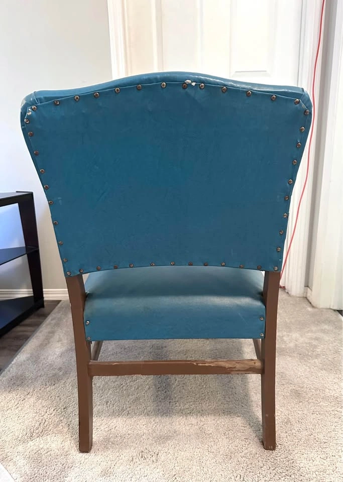 Vintage Mid-Century Style Teal Vinyl Armchair - photo 4