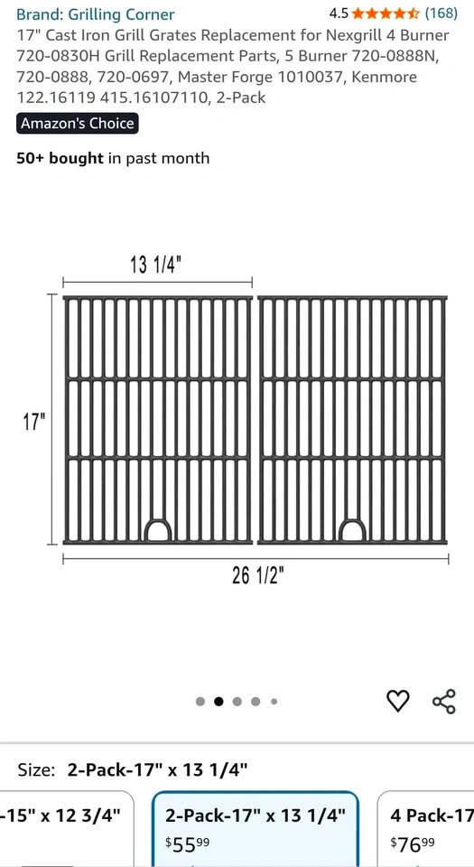 Grilling Corner 17" Cast Iron Grill Grates Replacement, 2-Pack - photo 2