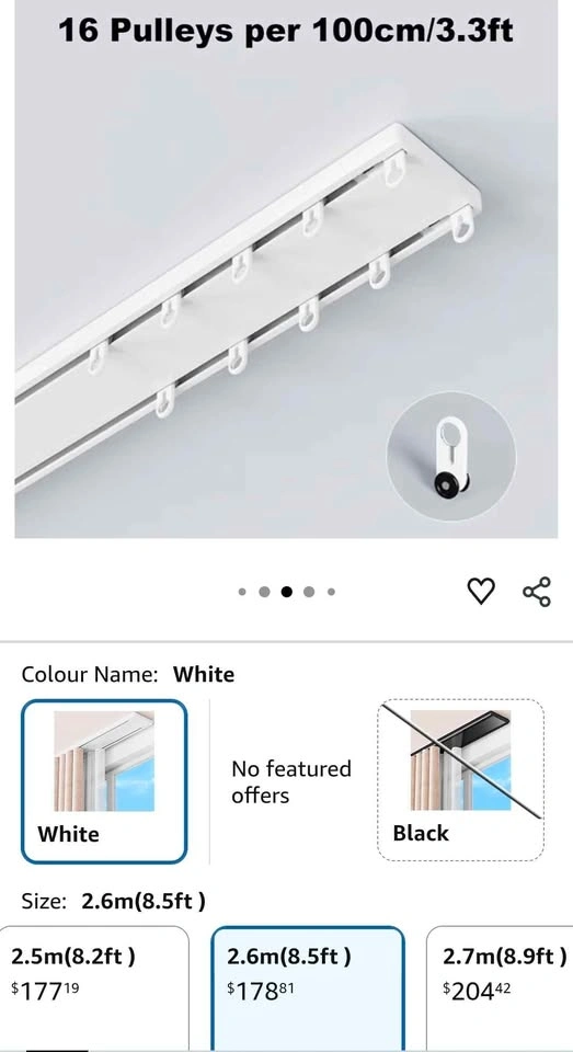 KUZRZNH Double Row Curtain Track Ceiling Mounted 2.6m (8.5ft) - photo 2