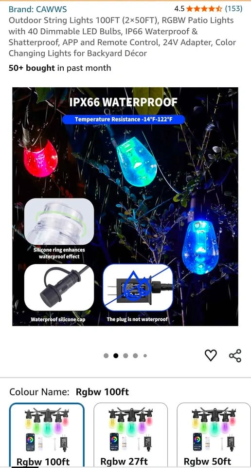 CAWWS Outdoor String Lights 100FT - photo 4