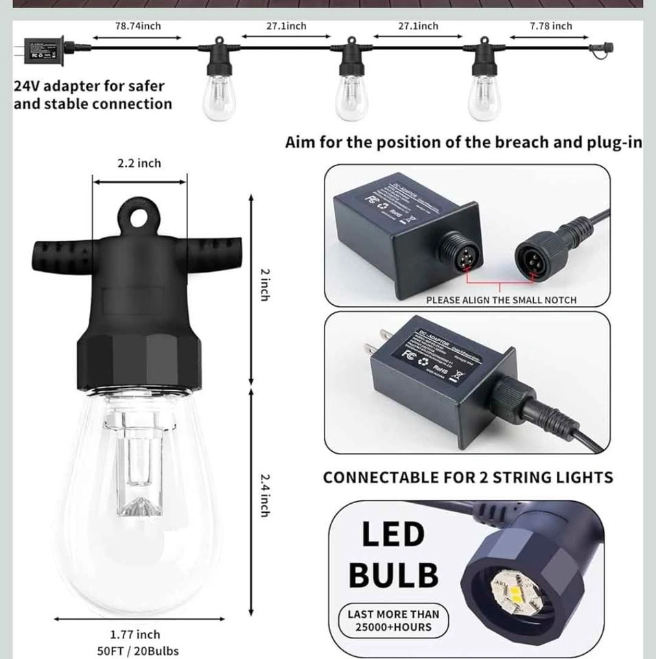 CAWWS Outdoor String Lights 100FT - photo 5