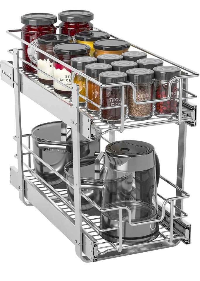 ZOINLIY Pull Out Cabinet Organizer, 2-Tier Chrome 9"x22" - photo 2