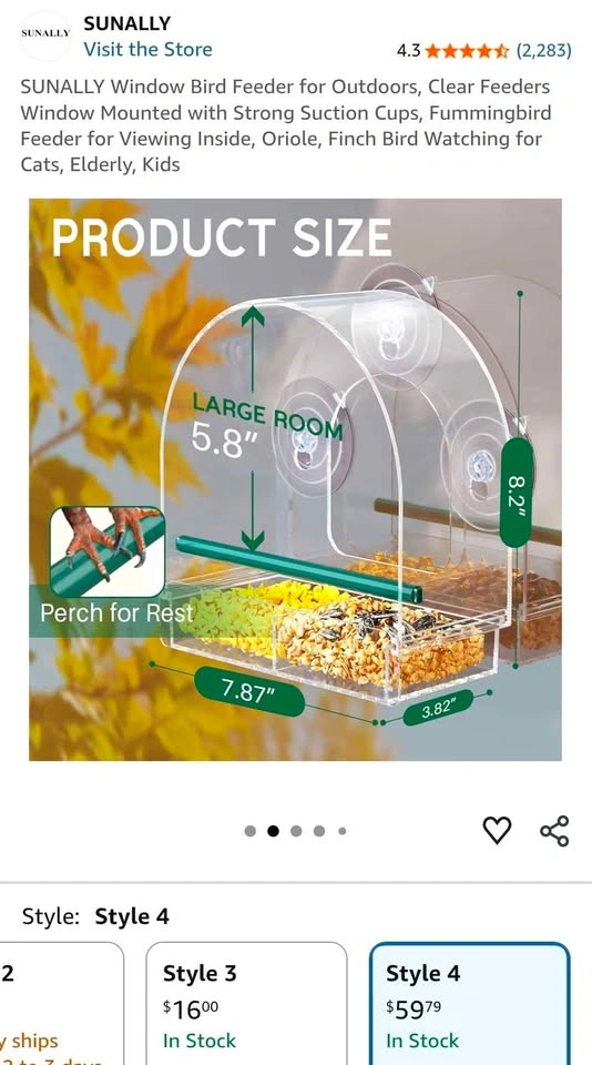 SUNALLY Clear Window Bird Feeder Suction Cup Mount - photo 2