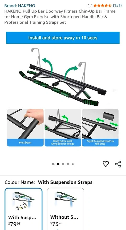 HAKENO Pull Up Bar Doorway Chin-Up Bar Frame with Suspension Str - photo 2