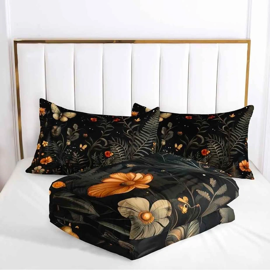 AILONEN Full size Black Floral Butterfly Comforter Set 3 Pcs - photo 4