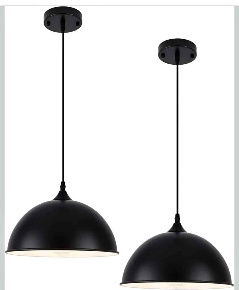 PINDODO Black Dome Pendant Lights 11.8 inch, 2 Pack
