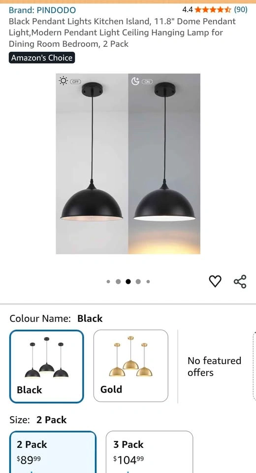 PINDODO Black Dome Pendant Lights 11.8 inch, 2 Pack - photo 2