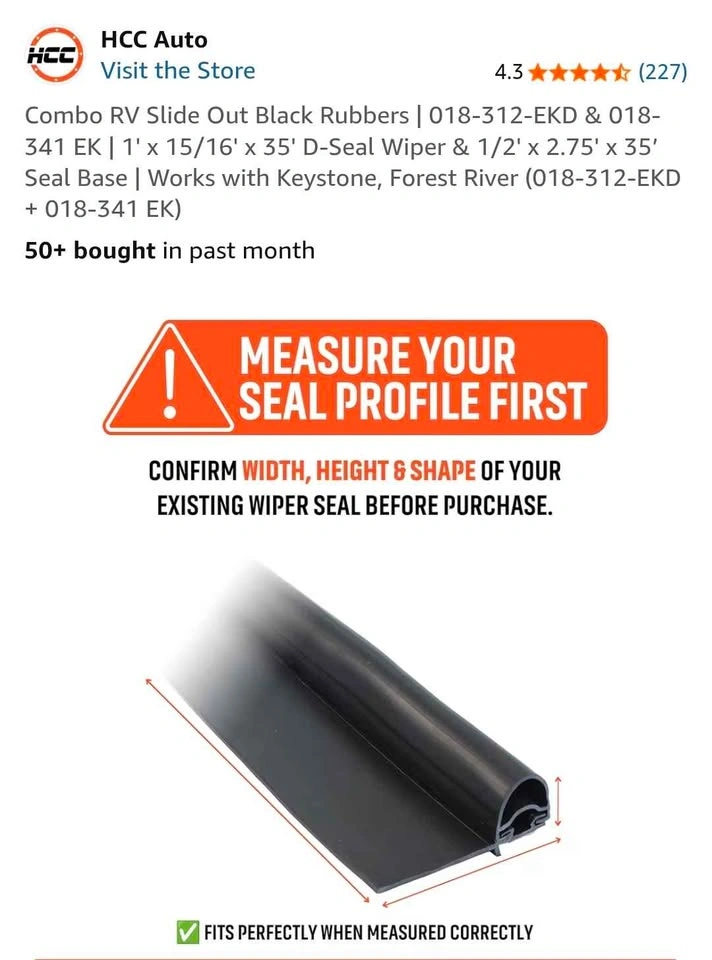 HCC Auto RV Slide Out Wiper Bulb Seal Combo 35FT Roll - photo 3