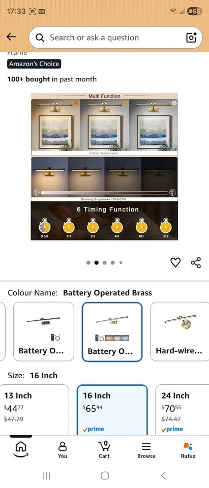 yumcrelect 16 inch Wireless Picture Light Brass (2 available) - photo 2