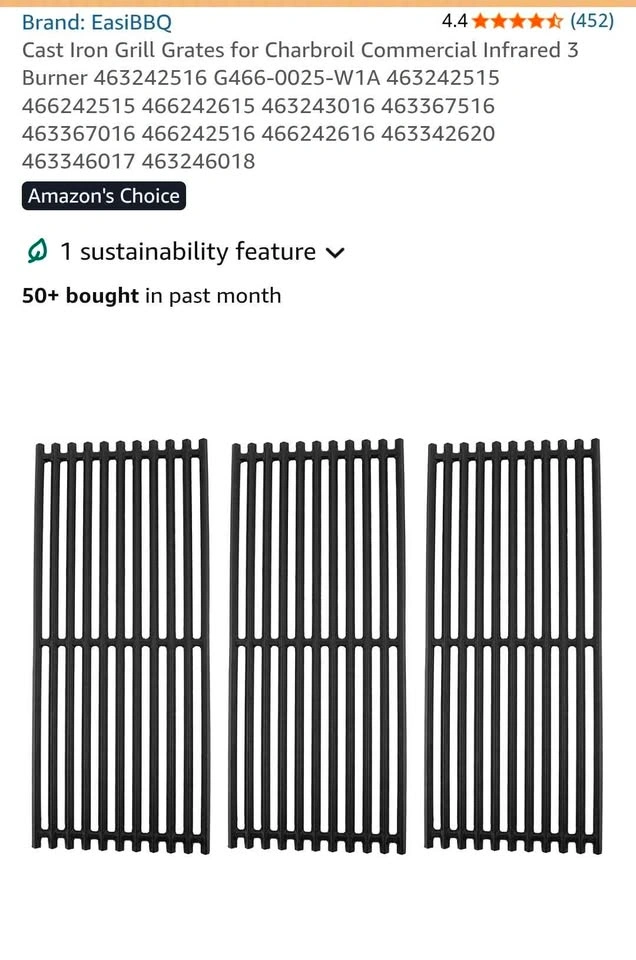EasiBBQ Cast Iron Grill Grates for Charbroil 3-Burner - photo 2
