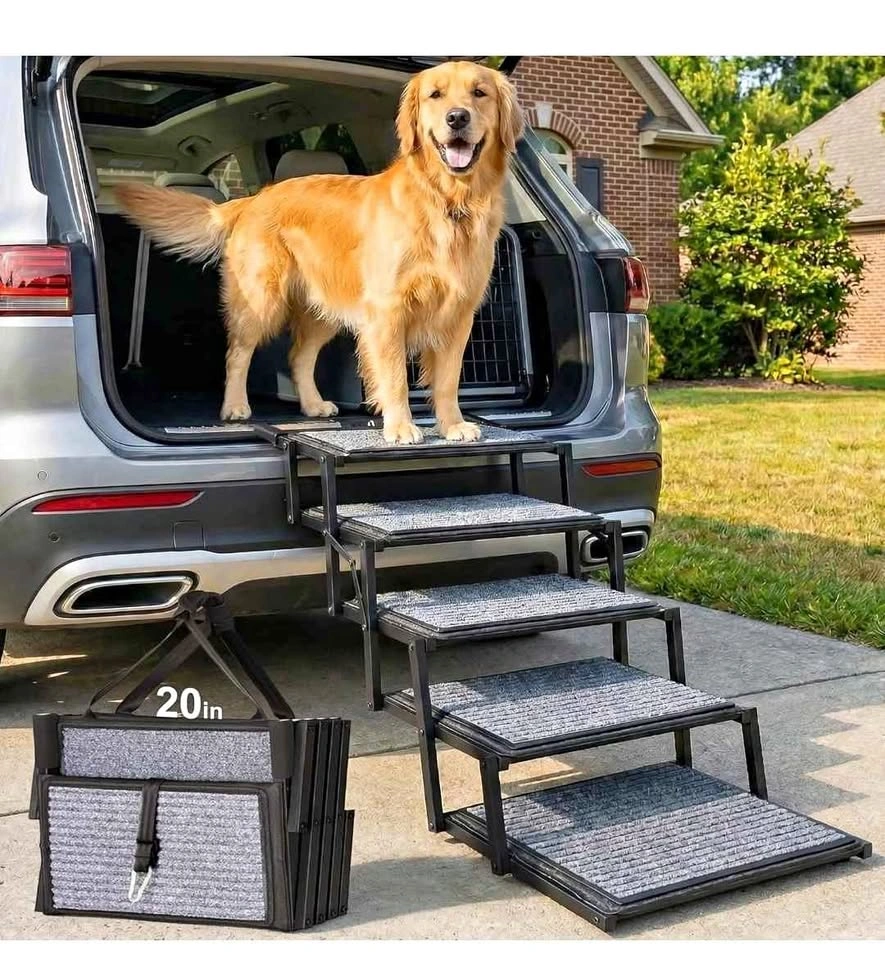 RYTSAS 20in Extra Wide 5-Step Foldable Dog Stairs for Car SUV Tr