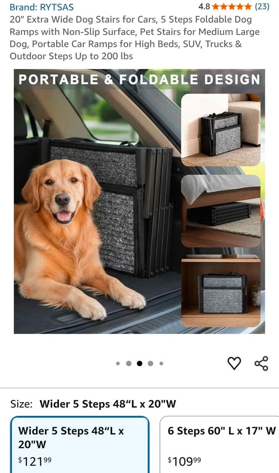 RYTSAS 20in Extra Wide 5-Step Foldable Dog Stairs for Car SUV Tr - photo 2
