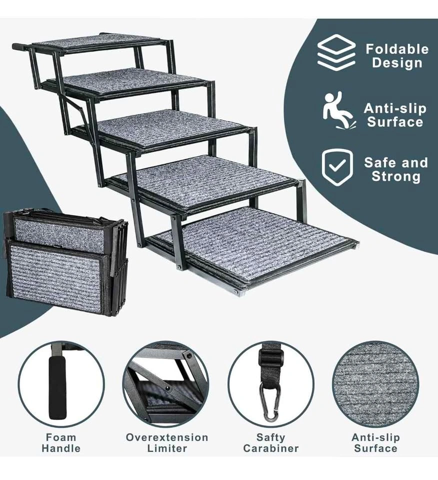 RYTSAS 20in Extra Wide 5-Step Foldable Dog Stairs for Car SUV Tr - photo 4