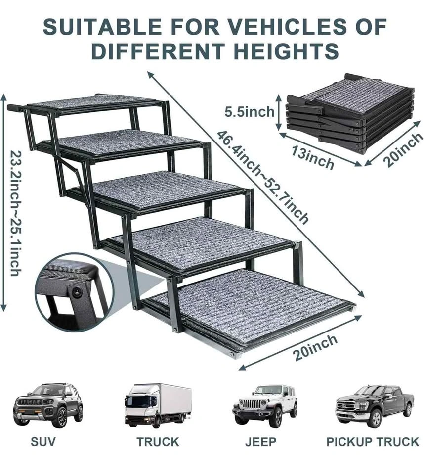 RYTSAS 20in Extra Wide 5-Step Foldable Dog Stairs for Car SUV Tr - photo 5
