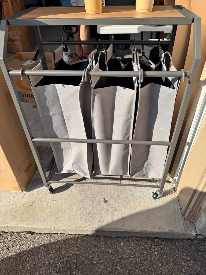 3-Bag Rolling Laundry Sorter with Wood Top