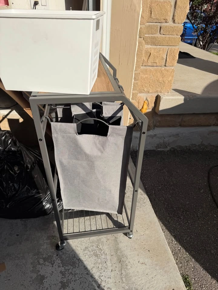3-Bag Rolling Laundry Sorter with Wood Top - photo 3