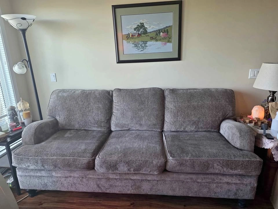 Beige Chenille Three-Cushion Sofa
