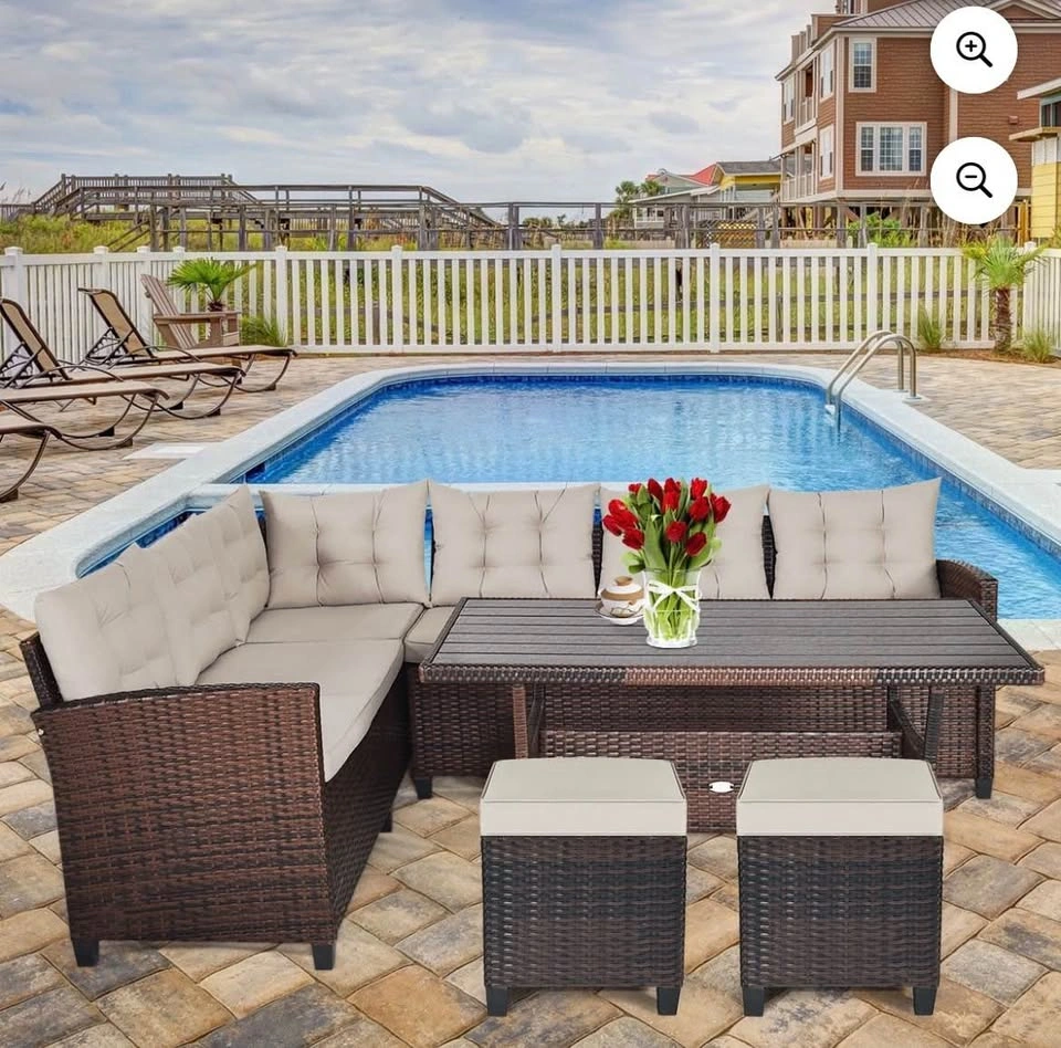 NEW Gymax Set of 2 Outdoor Patio Rattan Ottomans w/ Cushions - photo 5