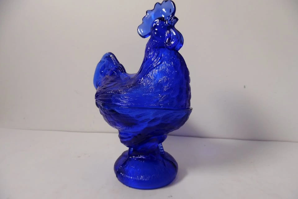 Cobalt Blue Glass Depression Style Rooster Chicken Candy Dish - photo 2