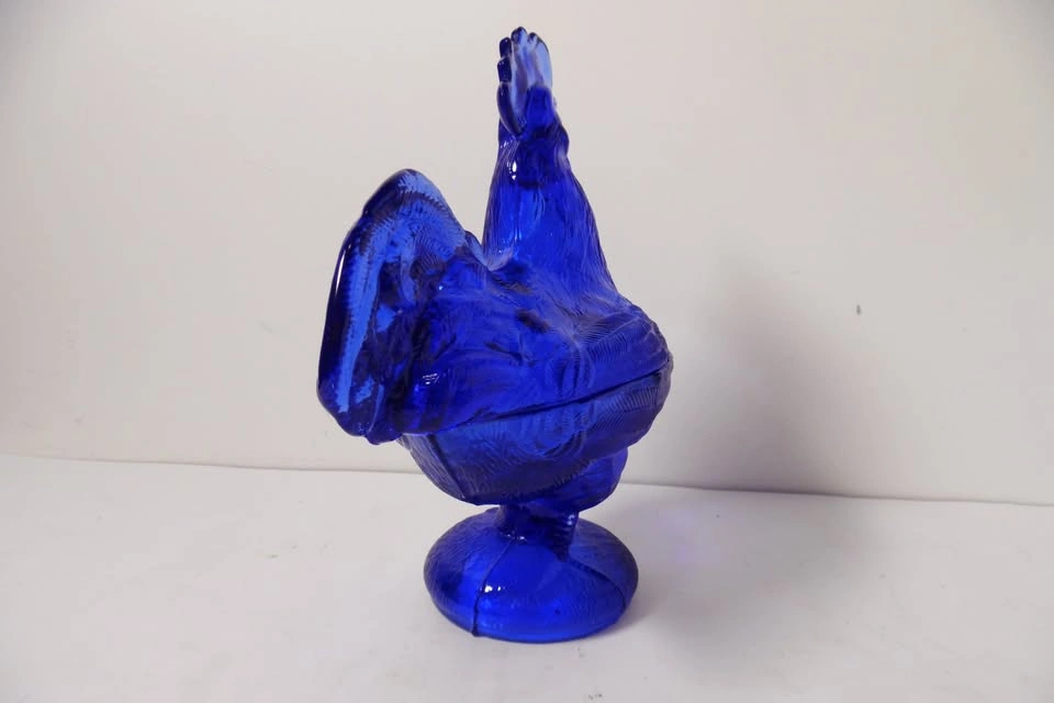 Cobalt Blue Glass Depression Style Rooster Chicken Candy Dish - photo 3