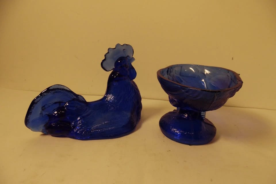Cobalt Blue Glass Depression Style Rooster Chicken Candy Dish - photo 4