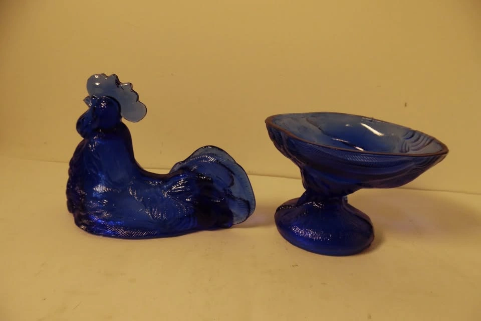 Cobalt Blue Glass Depression Style Rooster Chicken Candy Dish - photo 5