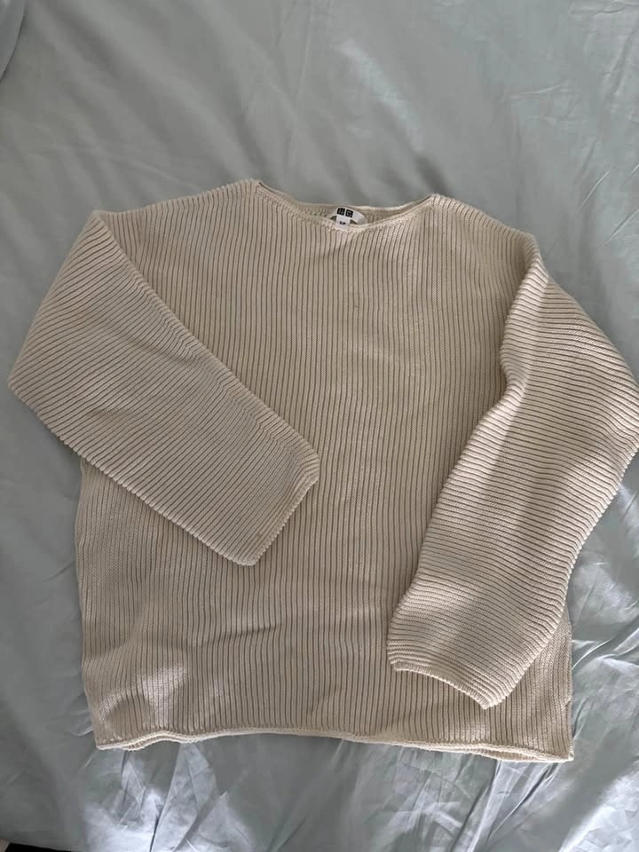 Uniqlo 100% Cotton Ribbed Knit Sweater – Size Small – Cream