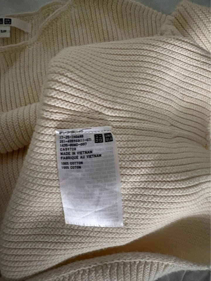 Uniqlo 100% Cotton Ribbed Knit Sweater – Size Small – Cream - photo 3