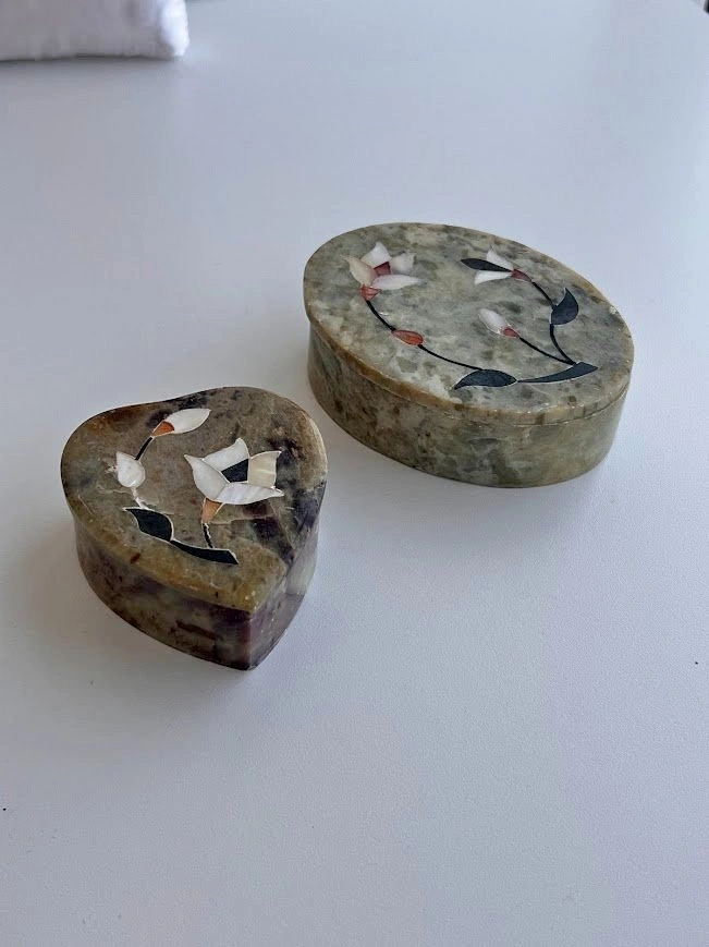 Matching Green Stone Trinket Boxes