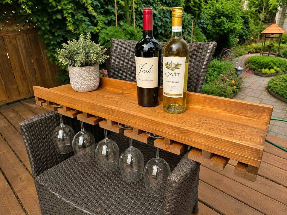 🍷 Rustic Solid Wood Wine Rack & Glass Holder - Beautiful Handmad