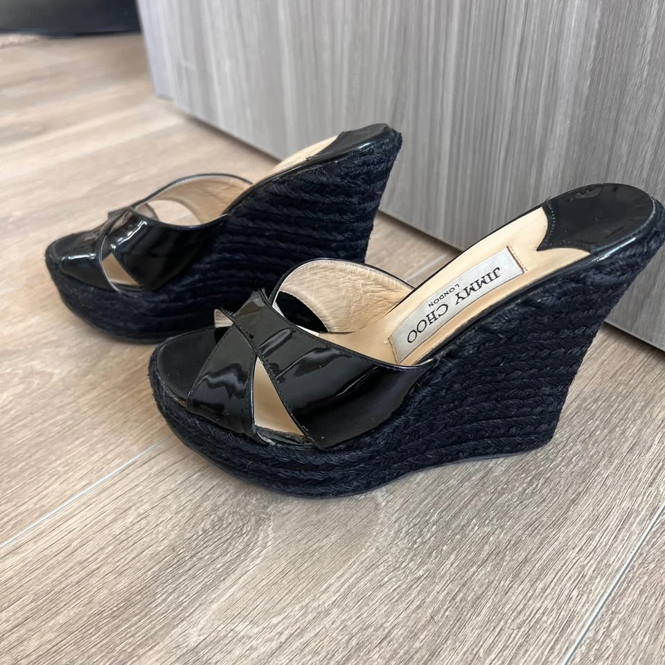 Jimmy Choo Size 5 Patent Leather Wedge Sandals - photo 2