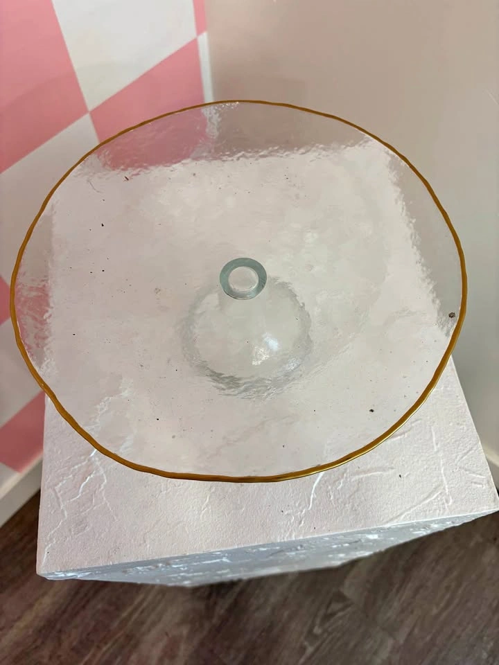 Glass cake stand gold rim