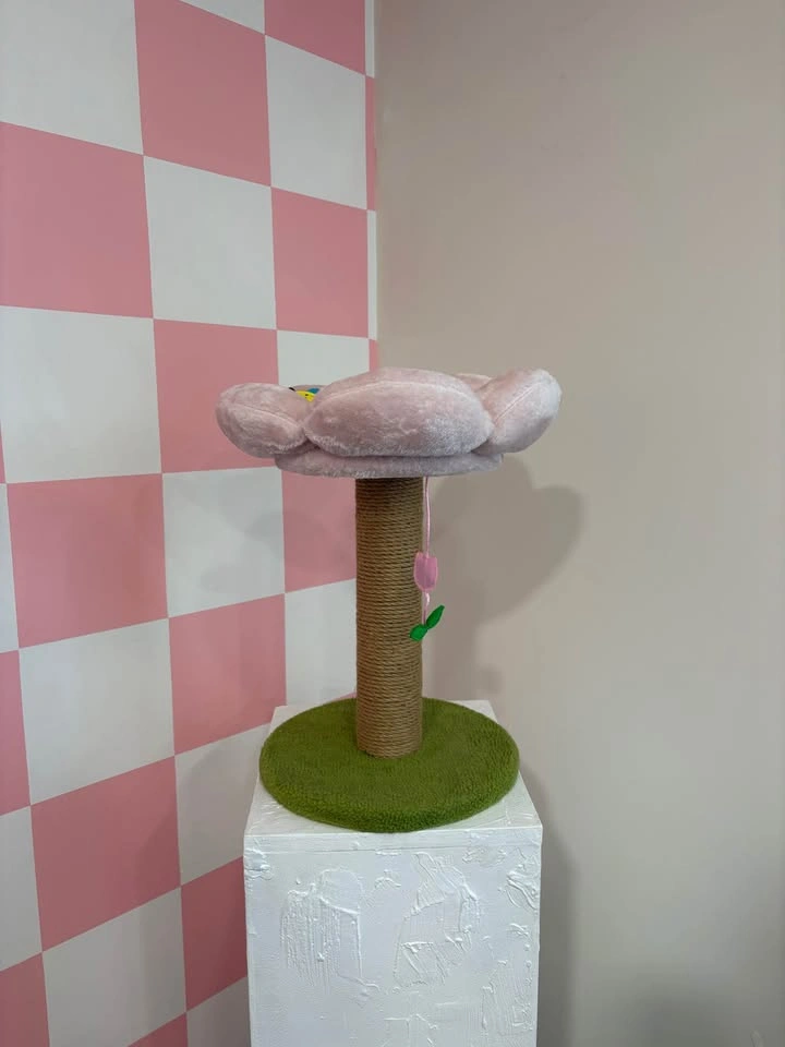Pink Yellow Flower Cat Scratching Post and Bed - photo 2