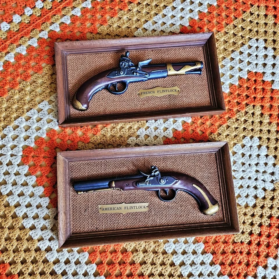 Vintage 60s Flintlock Pistol 3D Framed Wall Plaques