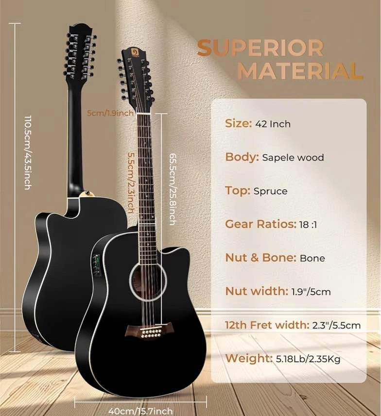 Vangoa 12 String Acoustic Electric Guitar Bundle - photo 4