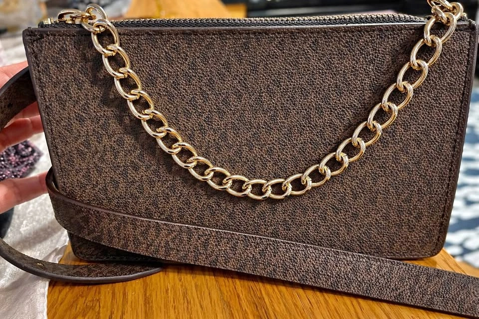 Michael Kors Stylish Brown Crossbody Bag with Gold Chain
