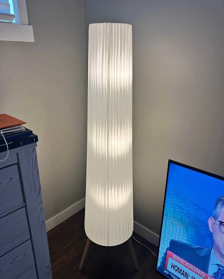 White Pleated Floor Lamp with Wooden Legs