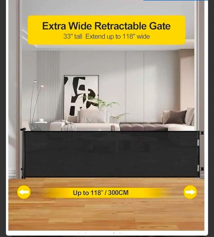 Retractable Baby Gate, Mesh Extra Wide 33 x 118 inches - photo 2