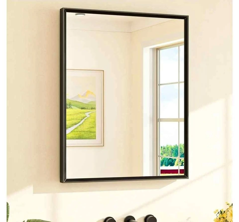 TETOTE 24x30 Beveled Framed Matte Black Bathroom Mirror