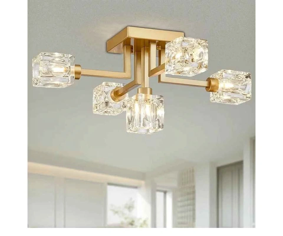 Mount Ceiling Light Glass 5 Lights -Brand New (2 Available)