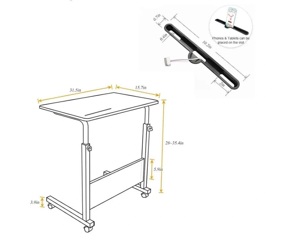 Desk 31.5 Inches Tablet with Slot & Wheels Mobile Laptop Desk - photo 4
