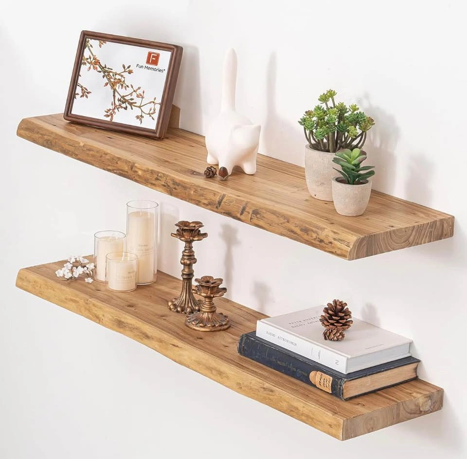Set of 2 Live Edge Wood Floating Shelves - 36x9.3x1.4 Inch - photo 2