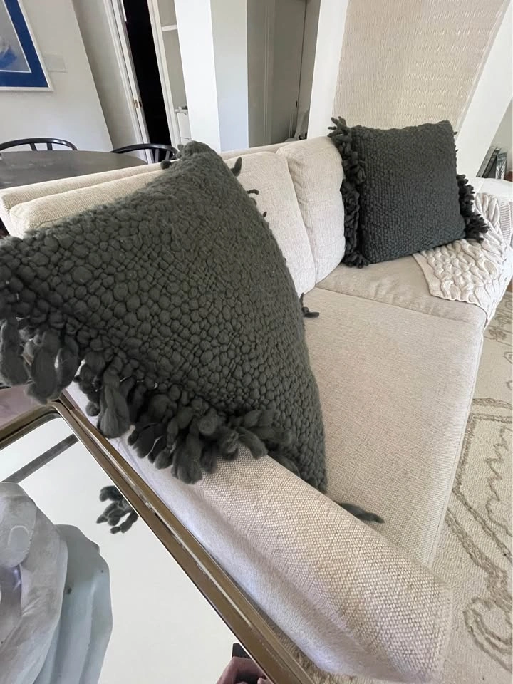 Chunky Woven Wool Fringe 23"x23" Green Throw Pillows - photo 5