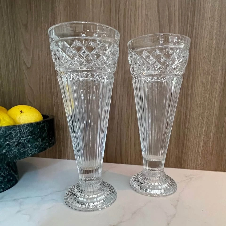 Pair clear crystal glass vases / candlestick holders - photo 2