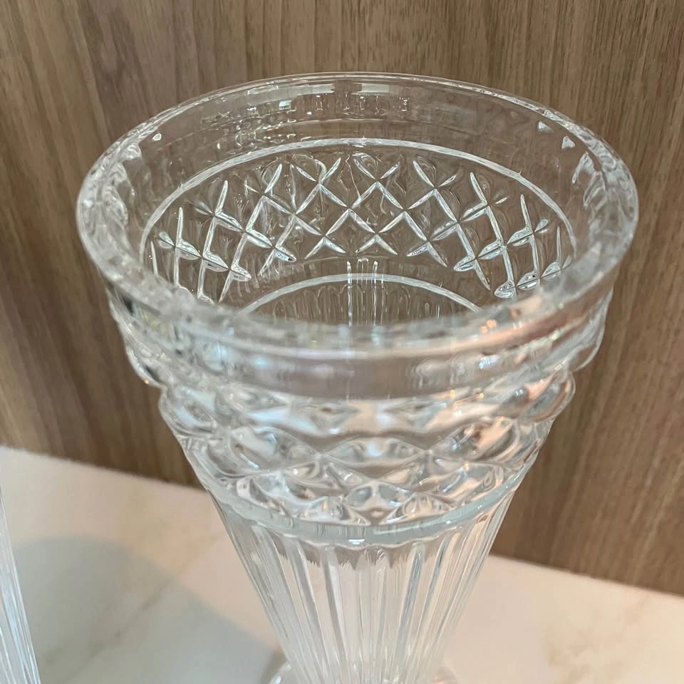 Pair clear crystal glass vases / candlestick holders - photo 3