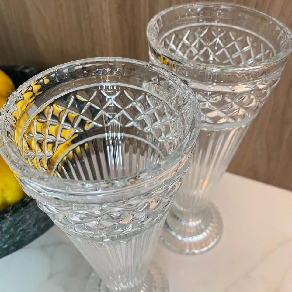 Pair clear crystal glass vases / candlestick holders - photo 4