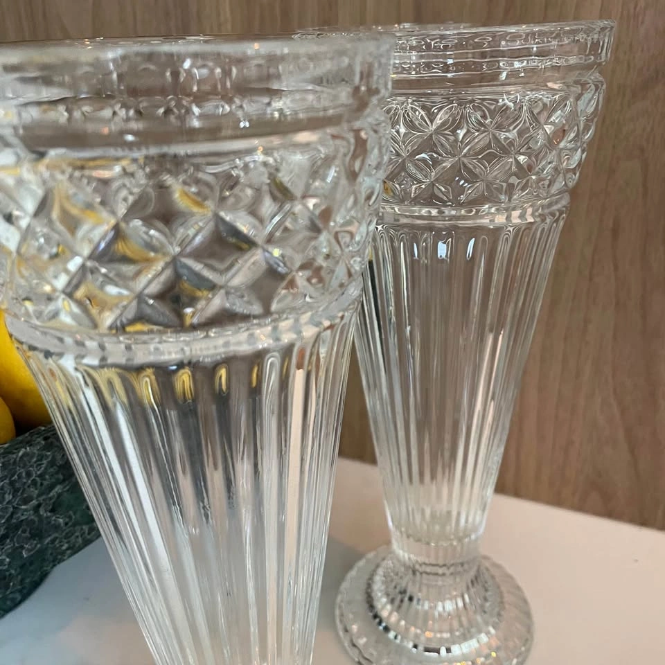 Pair clear crystal glass vases / candlestick holders - photo 5