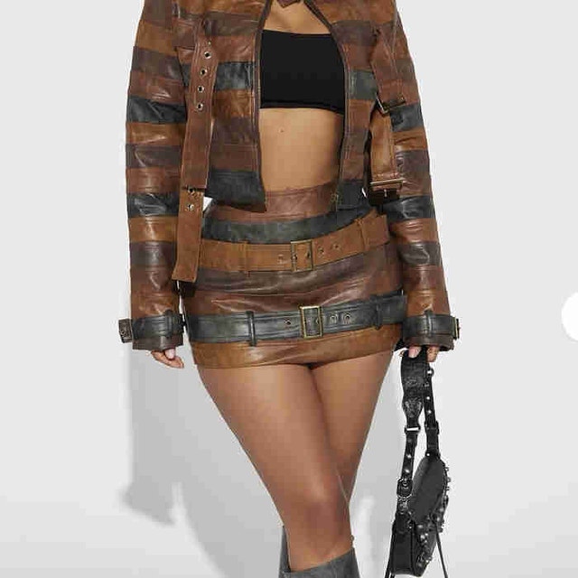Fashion Nova Kira washed Faux Leather Belted Mini Skirt
