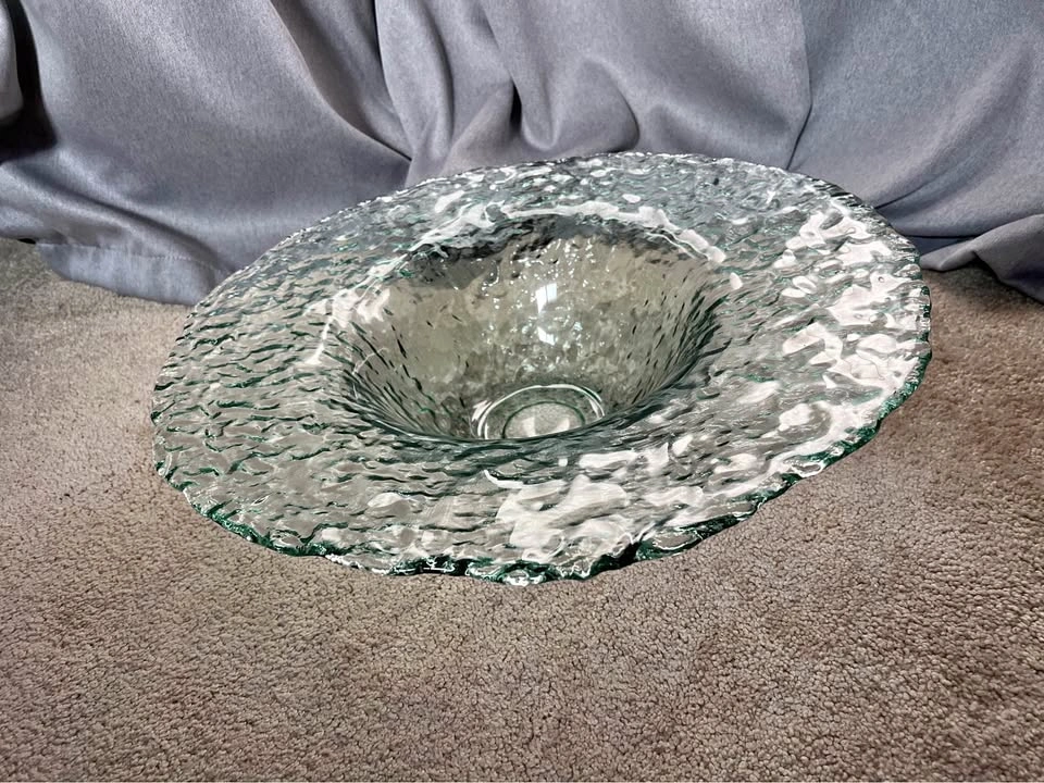 Large Textured Clear Glass Rimmed Bowl